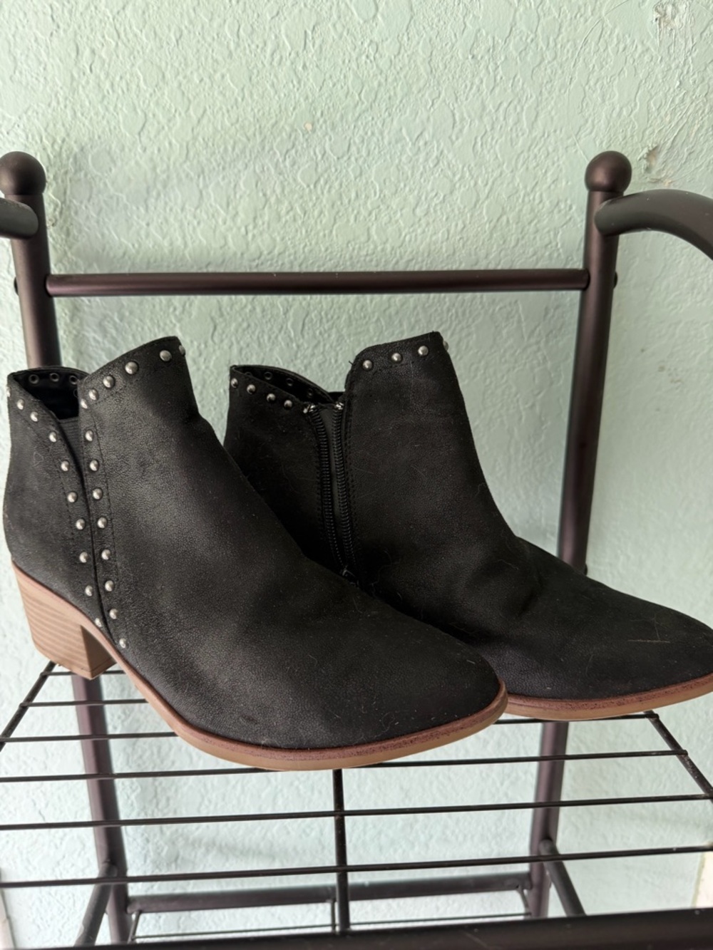 MIA Black Studded Suede Ankle Booties